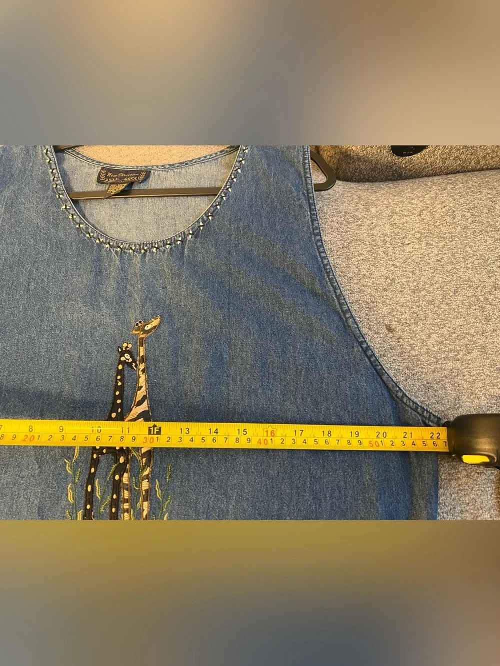 new directions Blue Denim Giraffe Embroidered Dress and Jacket Set